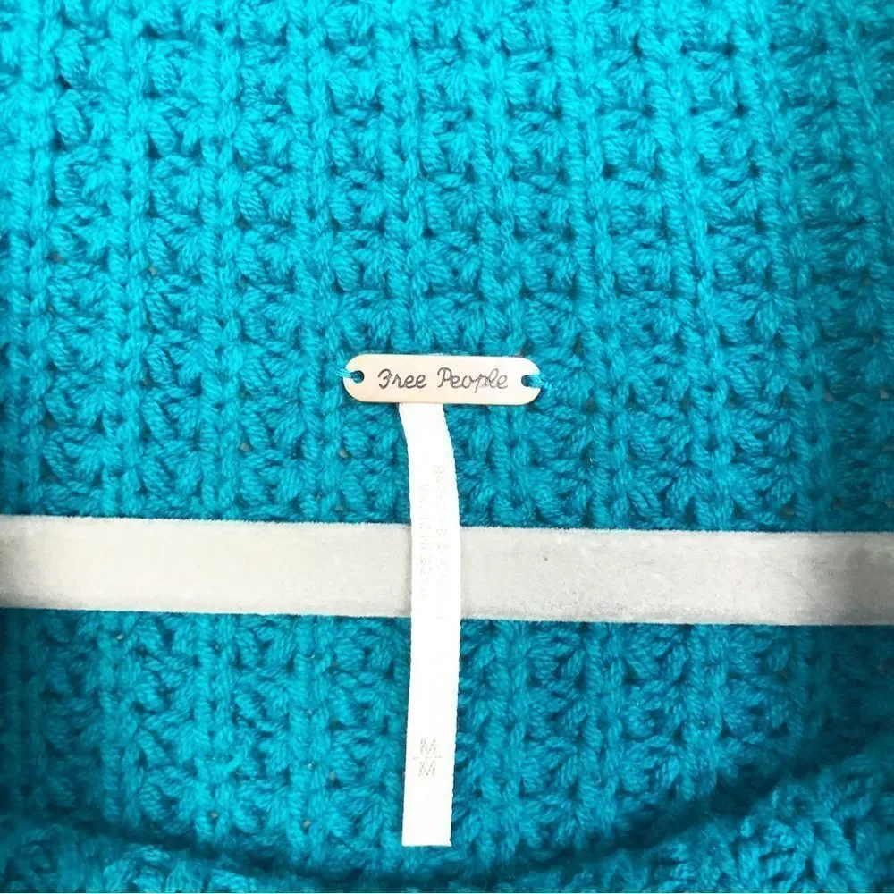 FREE PEOPLE | Park City Chunky Knit Teal Cowl Neck Sweater Women’s Size Medium - Picture 9 of 12